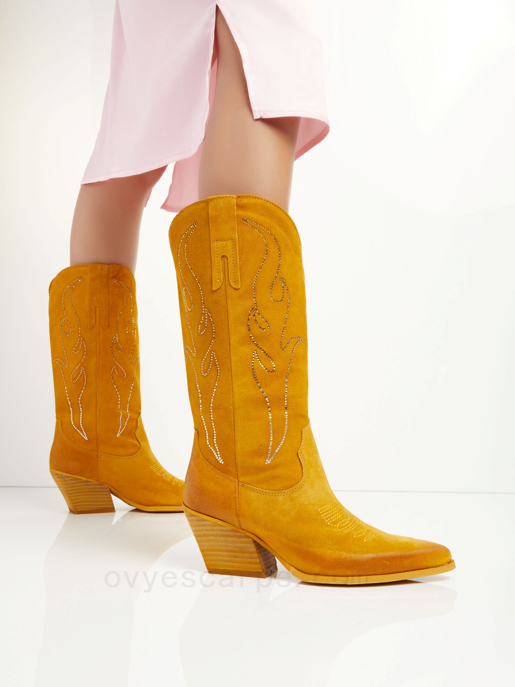 (image for) Suede Cowboy Boots With Rhinestones F08161027-0529 ovye shop